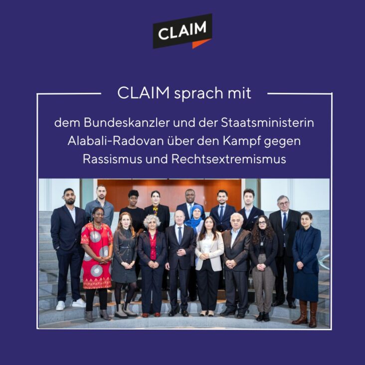 CLAIM und weitere zivilgesellschaftliche Organisationen sprachen mit dem Bundeskanzler und der Staatsministerin Alabali-Radovan über den Kampf gegen Rassismus und Rechtsextremismus