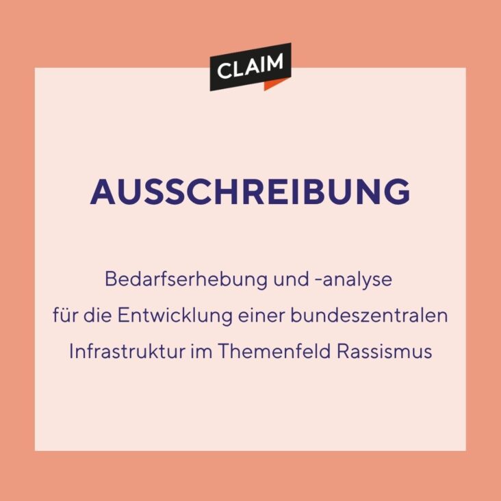 Ausschreibung: Bedarfserhebung und -analyse  für die Entwicklung einer bundeszentralen Infrastruktur im Themenfeld Rassismus